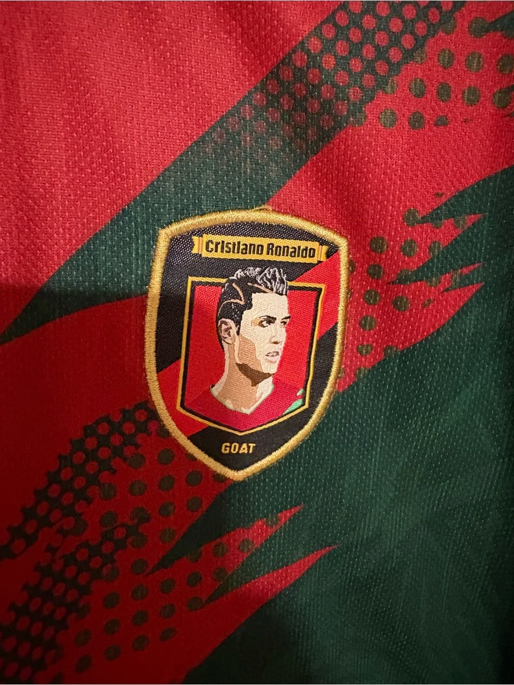 Ronaldo Red and Green Athletic Soccer Jersey & Shorts with Crest